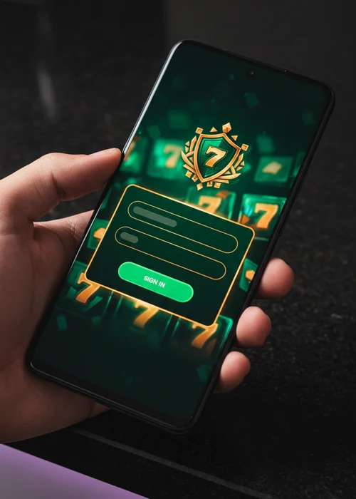 Screenshot of the 7O Casino login interface showing secure access fields and a welcome bonus banner
